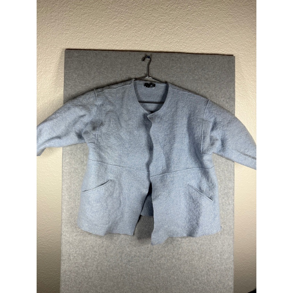 Eileen Fisher Light Blue Boiled Wool Jacket Open Front Boxy Cardigan Women Small